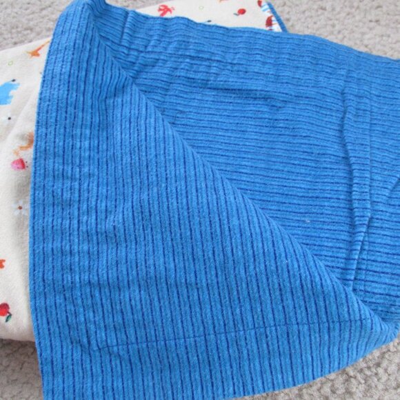 Handmade Swaddling Blanket Boys Size 47" x 41.5" Tan Blue Safari Animals Nursery - Picture 2 of 2